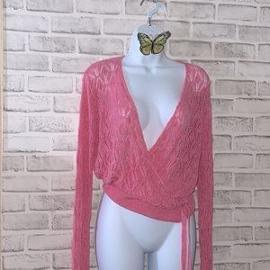🦋Folia Pink Wrap Crop Top, Size Small